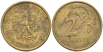 Польша 2 гроша 1999 MW KM 277, Parchimowicz 702f латунь 218-1229