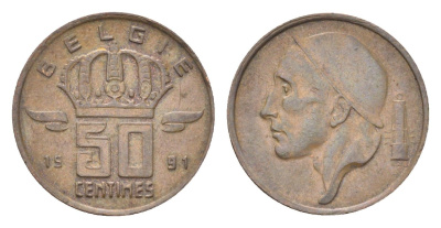 Бельгия 50 сантимов 1991 Belgie, Бодуэн I (1951-1993) KM 149 бронза 4705-312