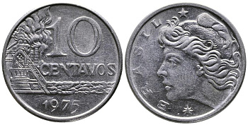 БРАЗИЛИЯ 10 СЕНТАВО 1975 KM 578.1а нержавеющая сталь 3336-855