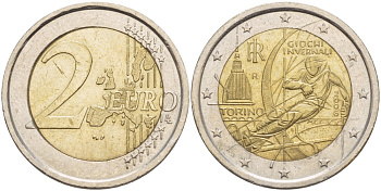 Италия 2 евро 2006 XX зимние Олимпийские игры в Турине 2006 года, лыжник KM 246 биметалл 216-1136