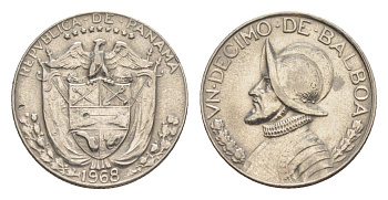 Панама 1/10 бальбоа (10 сентесимо) 1968 KM 10 медь плакированная медно-никелем 4644-133