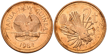 Папуа-Новая Гвинея 2 тойя 1984 Елизавета II (1953-) KM 2 бронза 4571-733