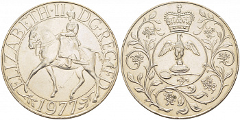 Великобритания 25 пенсов 1977 25 лет со дня коронации Елизаветы, Елизавета II (1952-2022) KM 894, Spink 4136 медно-никель UNC 118-215