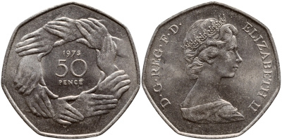 Великобритания 50 пенсов 1973 Елизавета II (1952-2022), вступление в Европейское экономическое сообщество KM 918, Spink 4224 медно-никель UNC 51-4143