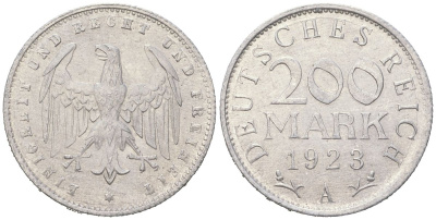 Германия 200 марок 1923 A KM 35 алюминий aUNC 31-444