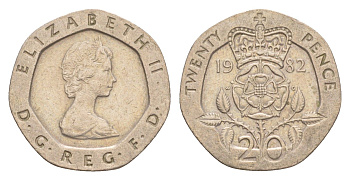 Великобритания 20 пенсов 1982 Елизавета II (1952-2022) KM 931, Spink 4230 (G1) медно-никель 4639-818