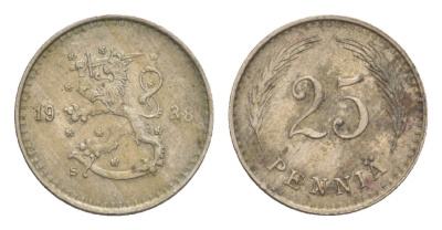 Финляндия 25 пенни 1938 KM 25 медно-никель 4647-456