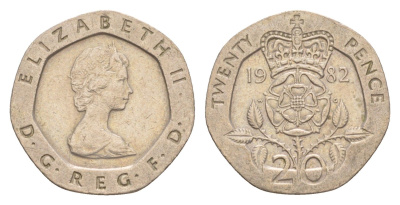 Великобритания 20 пенсов 1982 Елизавета II (1952-2022) KM 931, Spink 4230 (G1) медно-никель 4639-818