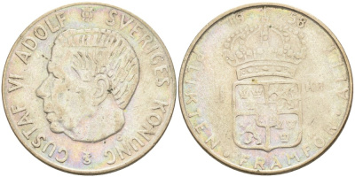 Швеция 1 крона 1958 TS, Густав VI Адольф (1950-1973) KM 826 серебро 3851-1244