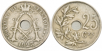Бельгия 25 сантимов 1923 Belgique, Альберт I (1909-1934) KM 68.1 медно-никель 87-1533
