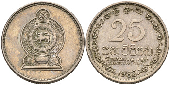 Шри-Ланка 25 центов 1982 KM 141.2 медно-никель 4567-253