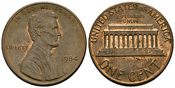 США 1 цент 1984 Линкольн KM 201b цинк плакированный медью 4136-251