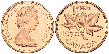 Канада 1 цент 1970 Елизавета II (1952-2022), кленовый лист KM 59.1 бронза    4147-253