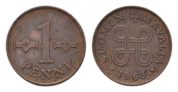 Финляндия 1 пенни 1963 KM 44 медь 4617-457