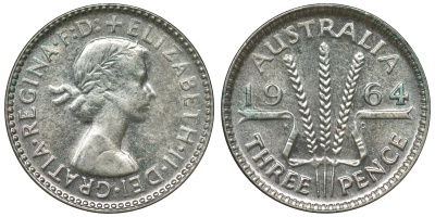 Австралия 3 пенса 1964 Елизавета II (1952-2022) KM 57 серебро 71-965