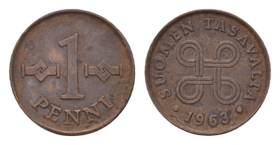 Финляндия 1 пенни 1963 KM 44 медь 4617-457