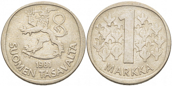 ФИНЛЯНДИЯ 1 МАРКА 1981 K KM 49а медно-никель 3718-927