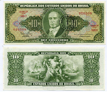 БРАЗИЛИЯ 1 СЕНТАВО 1966 НАДПЕЧАТКА НА 10 КРУЗЕЙРО, СЕРИЯ 3083А Pick 183а бумага UNC (ПРЕСС) 8612-15-1-1