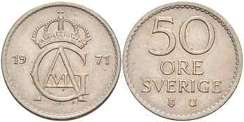 Швеция 50 эре 1971 U, Густав VI Адольф (1950-1973) KM 837 медно-никель 4538-544