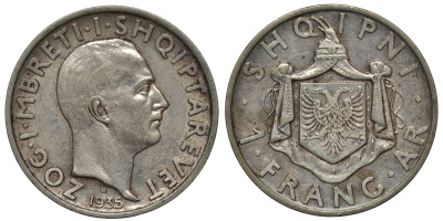 Албания 1 франга ари 1935 R, Ахмет Зогу I (1928-1939) KM 16 серебро 441-1624