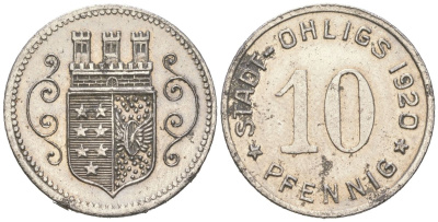 Олигс 10 пфеннигов 1920  Funck 404.4, Men18 24920.2 железо  UNC   39-464