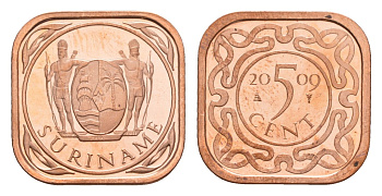 Суринам 5 центов 2009 тираж 1000 экземпляров KM 12b сталь плакированная медью BU 4649-956