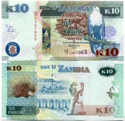 Замбия 10 квачей 2012 дикобраз, статуя Свободы в Лусаке Pick 51 a бумага UNC (пресс) 448-33-2
