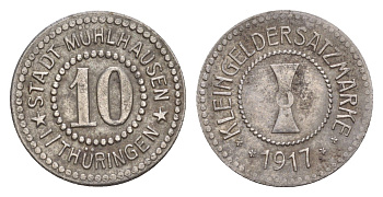 Мюльхаузен в Тюрингии 10 пфеннигов 1917 Funck 342.9, Men05 17089.15, Men18 21432.15 железо 4532-1223