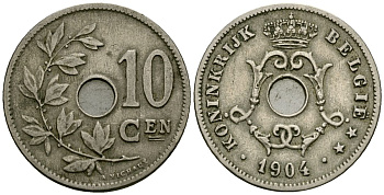 Бельгия 10 сантимов 1904 Belgie KM 53 медно-никель 4172-1152