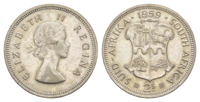 ЮАР 2 шиллинга (флорин) 1959 Елизавета II (1952-2022) KM 50 серебро 413-3624