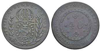 Бразилия 40 реалов 1826 R, Педру I (1822-1831) KM 363.1 медь 413-622