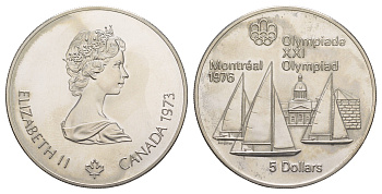 Канада 5 долларов 1973 XXI летние Олимпийские Игры, Монреаль 1976 - Яхтинг в Кингстоне KM 84 серебро BU 413-4433