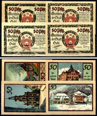 Зуль (Пруссия, Саксония) полный набор из 4 нотгельдов (50 пфеннигов) ND Mehl Grabowski 1303.3 бумага UNC (пресс) 7556-56-1-1