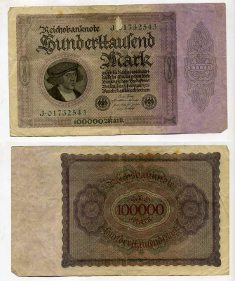 Германия 100000 марок 1923 без Т под портретом Pick 83 a  бумага   8610-22-1-2