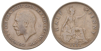Великобритания 1/2 пенни 1931 Георг V (1910-1936) KM 837, Spink 4058 бронза 4707-1045