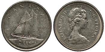 Канада 10 центов 1979 Елизавета II (1952-2022), парусник KM 77.2 никель 4181-337