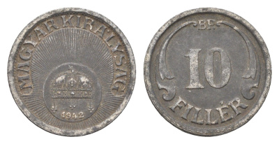 Венгрия 10 филлеров 1942 BP KM 507a железо 4665-741