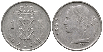 Бельгия 1 франк 1958 Belgie, Бодуэн I (1951-1993) KM 143.1 медно-никель 4622-321