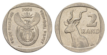 ЮАР 2 ранда 2005 KM 296 медь плакированная никелем 4628-134