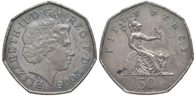 Великобритания 50 пенсов 2006 Елизавета II (1952-2022) KM 991, Spink 4610 (H8) медно-никель 4131-743