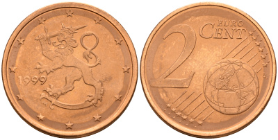 Финляндия 2 евроцента 1999  KM 99 сталь плакированная медью  UNC  4160-353