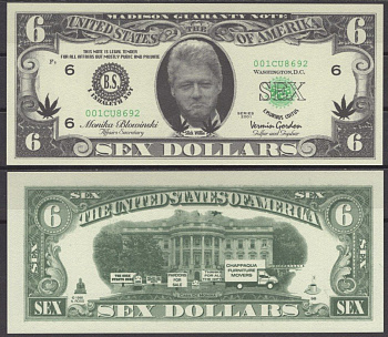 США 6 долларов 2001 sex dollars - Билл Клинтон бумага UNC (пресс) 7197-10-3