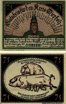 ДИПХОЛЬЦ, ГЕРМАНИЯ 75 ПФЕННИГОВ 1921 НОТГЕЛЬД, ЗЕМЛЯ НИЖНЯЯ САКСОНИЯ, 15 СЕНТЯБРЯ 1921, СЕРИЯ С, BILDER 1 ARNOLD KELLER 273.5 бумага UNC (ПРЕСС) 000-00-00