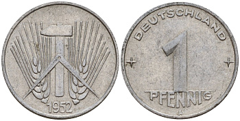 ГДР 1 пфенниг 1952 A KM 5 алюминий 201-127
