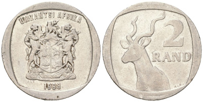 ЮАР 2 ранда 1998 KM 165 медь плакированная медно-никелем 4364-1955