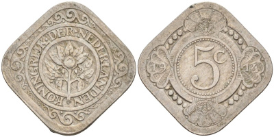 Нидерланды 5 центов 1914 Вильгельмина (1890-1948) KM 153 медно-никель 4592-835