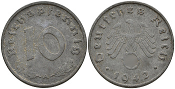 Германия 10 рейхспфеннигов 1942 A KM 101, J.371 цинк 4151-166