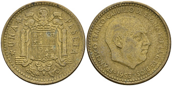 Испания 1 песета 1953 (?) Франсиско Франко (1939-1975) KM 775 алюминиевая бронза 3336-614