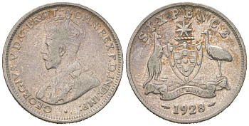 Австралия 6 пенсов 1928 Георг V (1910-1936) KM 25 серебро 71-566