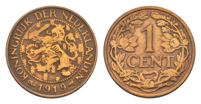 Нидерланды 1 цент 1919 Вильгельмина (1890-1948) KM 152 бронза 4658-766
